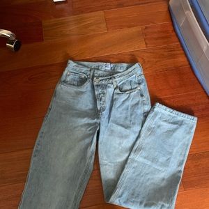 princess polly asymmetric straight blue demin jeans